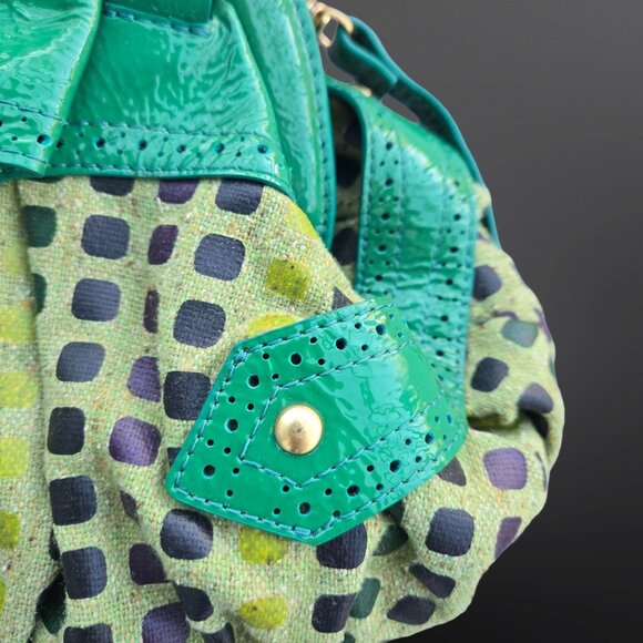 Y2K Matteo Mio Green Top Handle Bag With Bow Mcbling Fairy Faux Leather Canvas - Picture 3 of 10